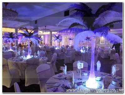 Black white and purple LED ostrich feather Illuminated Table centrepiece displays