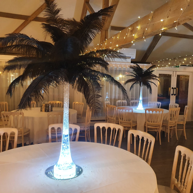 Illuminated Ostrich Feather Table Centrepieces, LED Event Party Centrepieces, Table Displays Feather, Gatsby Party, 1920's Dinner, Decoration Hire Essex London