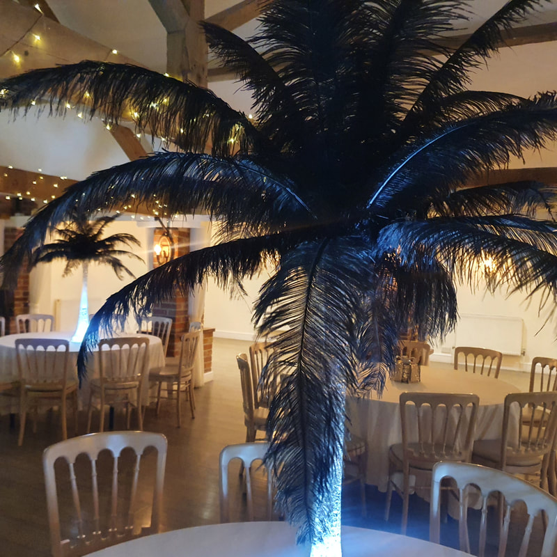 Illuminated Ostrich Feather Table Centrepieces, LED Event Party Centrepieces, Table Displays Feather, Gatsby Party, 1920's Dinner, Decoration Hire Essex London