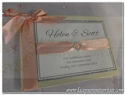 peach satin ribbon Wedding Guest Book Guest Signing Book
