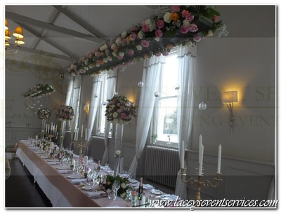 Unique wedding ideas decorations Morden Hall Wedding Flowers Hanging from Ceiling UK